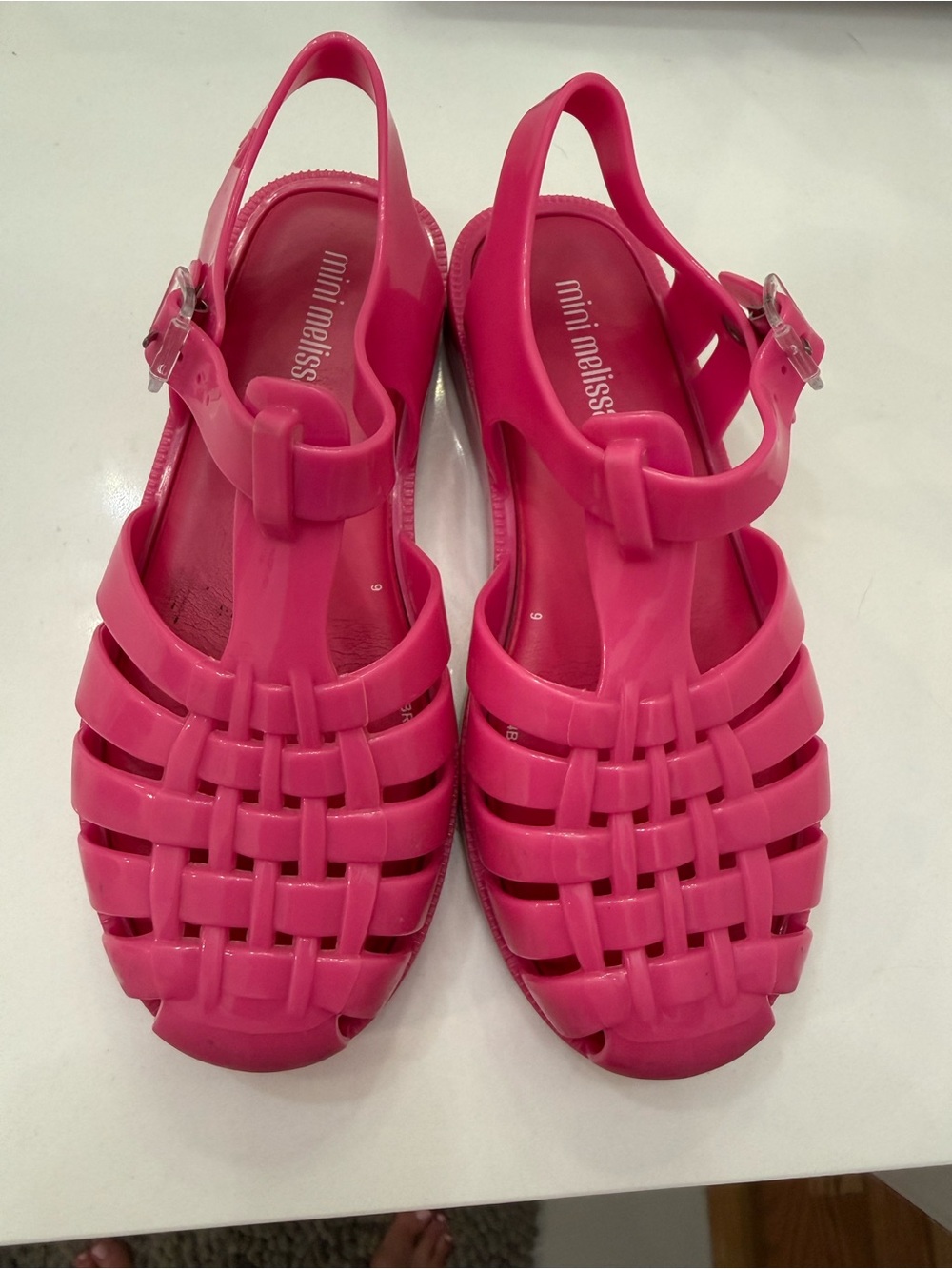 Mini Melissa Bright Pink Woven Jelly Sandals